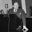 Tehdejší předseda sociálních demokratů Zdeněk Fierlinger na slučovací poradě KSČ a ČSSD 21. května 1948.